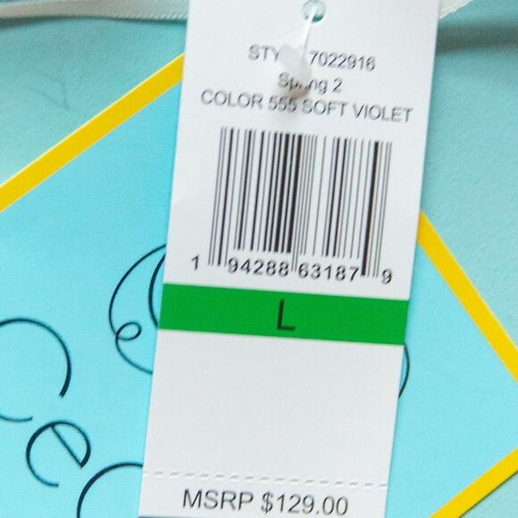 NEW Cece Purple One Shoulder Baja Palm Print Ruffle Neck Shift Dress Size Large - Picture 5 of 10